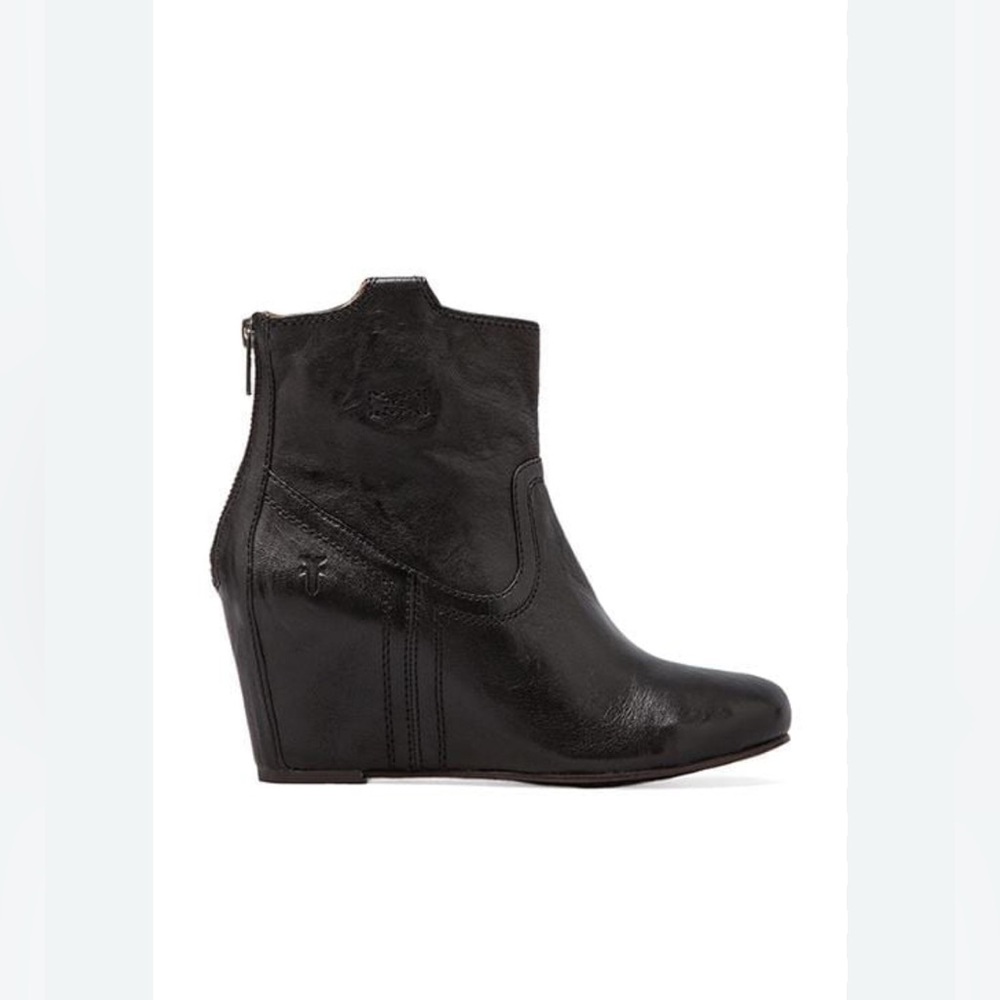 Frye Carson Wedge Womens 6.5 Black Leather Ankle Bootie Boots